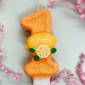 Orange Birthday Candle, Fruit Party Decorations, Citrus Glitter Candle, Sparkly Number Cake Topper, One Keepsake Candle, Kids Party Supplies