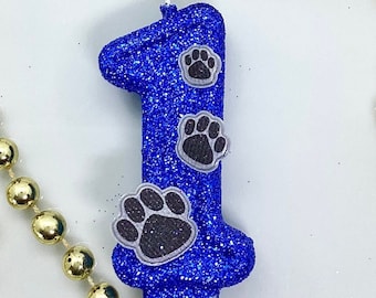 Dog Birthday Candle, Paw Print Number, Animal Party Decor, Pet Theme, Glitter Birthday Candle, Sparkly Cake Topper, Keepsake, Party Supplies