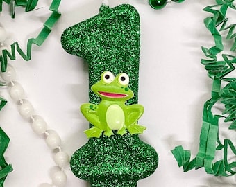 Bougie d'anniversaire grenouille, décoration de fête grenouille verte, décoration de fête de 1er anniversaire, décoration de gâteau numéro scintillant, bougie souvenir garçon, articles de fête d'enfants