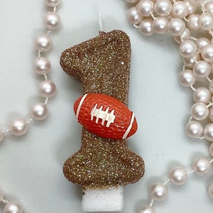 Football Birthday Candle, Sports Party Decor, Sports Ball, Football Party Decor, Sparkly Number Cake Topper, Keepsake Candle, Party Supplies