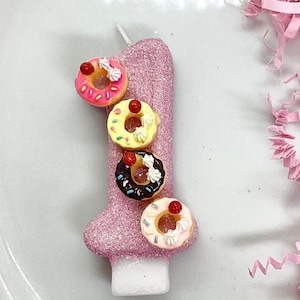 Donut Birthday Candle, Donut Party Decor, 1st Birthday Party Decor, Sparkly Number Cake Topper, Keepsake Candle, Party Supplies, Doughnut
