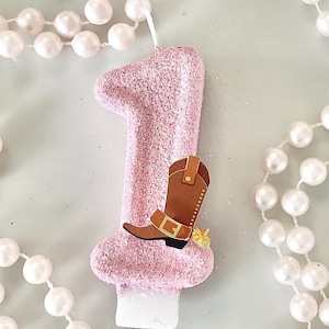Candela di compleanno con stivale da cowboy, Decorazione per feste occidentali, Candela glitterata per ragazze, Topper per torta con un numero scintillante, Candela ricordo, Articoli per feste