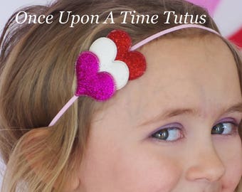 Valentines Day Headband, Valentines Day Hair Bow, Heart Headband, Little Girls Hair Bow, Toddler Girls Headband, Baby Girl Heart Headband