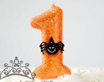 Spider Birthday Candle, Halloween Theme Party Decor, Glitter Birthday Candle, Sparkly Number Cake Topper, Keepsake Candle, Party Supplies