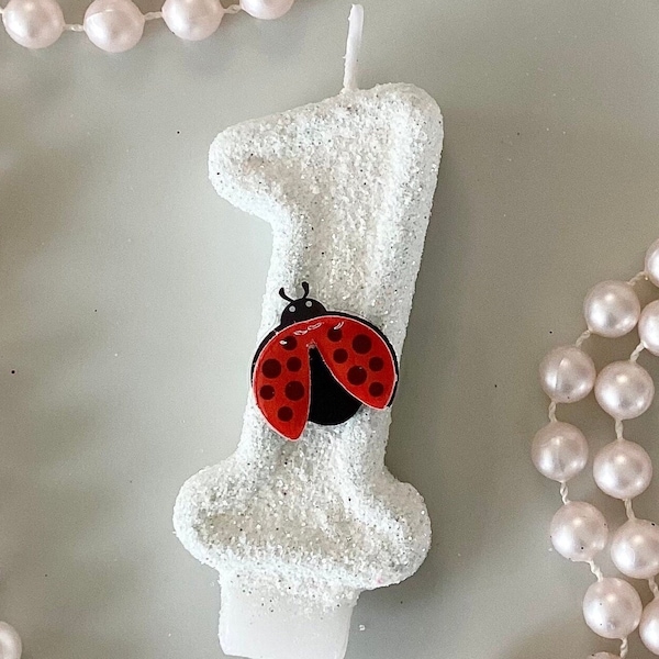 Ladybug Birthday Candle, Party Decor, Red Bug Party, 1st Birthday Decor, Sparkly Number Cake Topper, Girls Keepsake Candle, Party Supplies