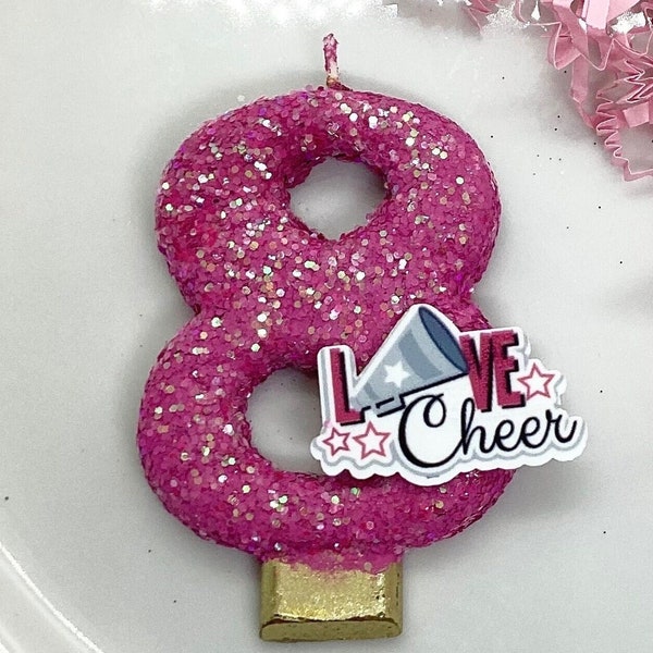 Cheer Birthday Candle, Girls Sports Party Decor, Pink Cheerleader Party Decor, Glitter Number Cake Topper, Keepsake Candle, Party Supplies