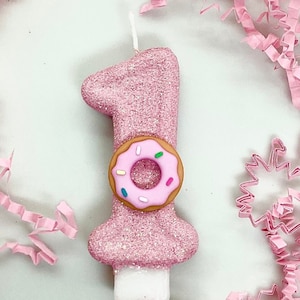 Donut Birthday Candle, Donut Party Decor, 1st Birthday Party Decor, Sparkly Number Cake Topper, Keepsake Candle, Party Supplies, Doughnut