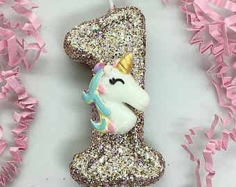 Unicorn Birthday Candle, Gold Unicorn Party Decor, Girls Party Decor, Sparkly Number Cake Topper, Keepsake Candle, Kids Party Supplies