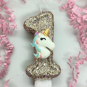 Unicorn Birthday Candle, Gold Unicorn Party Decor, Girls Party Decor, Sparkly Number Cake Topper, Keepsake Candle, Kids Party Supplies