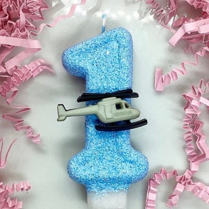 Helicopter Birthday Candle, Airplane Theme Party Decor, Kids, Plane, One, Sparkly Number Cake Topper, Keepsake Candle, Party Supplies, Boys