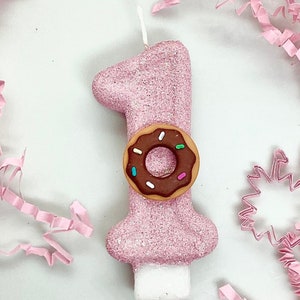 Donut Birthday Candle, Donut Party Decor, 1st Birthday Party Decor, Sparkly Number Cake Topper, Keepsake Candle, Party Supplies, Doughnut