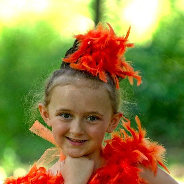 Bright Orange Feather Hair Clip - Boa HairBow - Adult Child Size Toddler Baby Fascinator Little Girls Hair Bow Bird Costume Hair Accessory