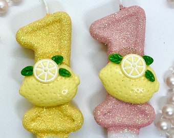 Lemon Birthday Candle, Pink Lemonade Party Decorations, One Glitter Candle, Sparkly Number Cake Topper, Girl Keepsake Candle, Party Supplies