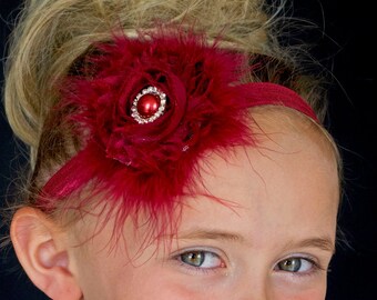 Items Similar To Dark Purple Feather And Flower Newborn Headband