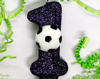 Voetbal verjaardagskaars, sportfeestdecor, sportbal, voetbalfeestdecor, sprankelende nummertaarttopper, aandenkenkaars, feestartikelen