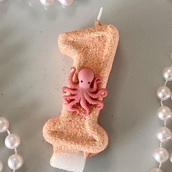 Octopus Birthday Candle, Under The Sea Party Decor, One Glitter Birthday Candle, Sparkly Number Cake Topper, Keepsake Candle, Party Supply