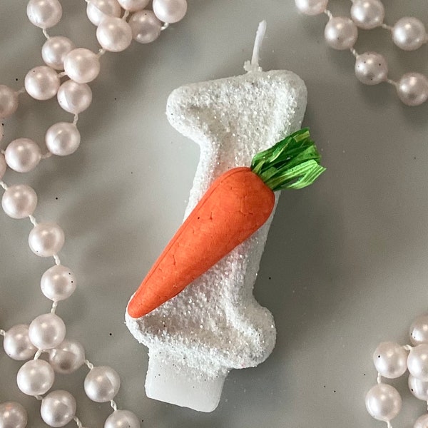 Carrot Birthday Candle, Easter Party, Spring, Girls Party Decor, Vegetable, One, Sparkly Number Cake Topper, Keepsake Candle, Party Supplies