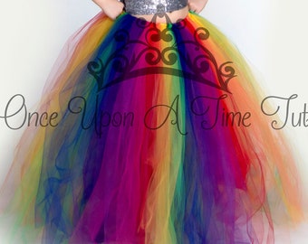 Long Rainbow Skirt, Gay Pride Tutu Skirt, Little Girls Tulle Skirt, Kids Tutu Skirt, Wedding Flower Girl Skirt, Full Length Tulle Skirt