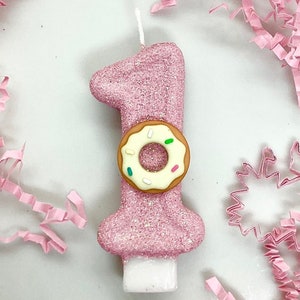 Donut Birthday Candle, Donut Party Decor, 1st Birthday Party Decor, Sparkly Number Cake Topper, Keepsake Candle, Party Supplies, Doughnut