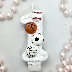 Sports Birthday Candle, Kids Party Decor, Sports Ball, Football Party Decor, Sparkly Number Cake Topper, Boy Keepsake Candle, Party Supplies