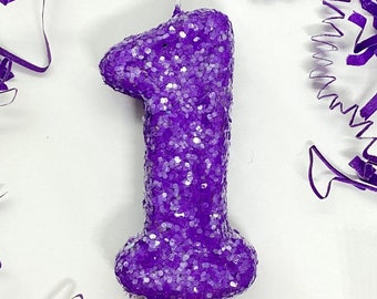 Purple Birthday Candle, Mermaid Party Decor, One Glitter Decorations, Sparkly Number Cake Topper, Shiny Keepsake Candle, Girl Party Supplies