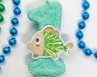 Bougie d'anniversaire poisson tropical, décoration de fête océan, décoration de gâteau avec un numéro scintillant scintillant, bougie souvenir fille ou garçon, articles de fête d'enfants