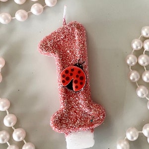 Ladybug Birthday Candle, Party Decor, Red Bug Party, 1st Birthday Decor, Sparkly Number Cake Topper, Girls Keepsake Candle, Party Supplies