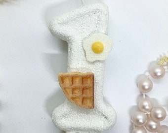 Breakfast Birthday Candle, Brunch Food Party Decor, Kids Party Theme, One Sparkly Number Cake Topper, Keepsake Candle, Boys Party Supplies
