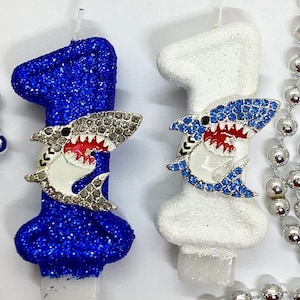 Shark Birthday Candle, Under The Sea Party Decor, Blue Glitter Candle, Sparkly Number Cake Topper, Keepsake Candle, Boys Party Supplies