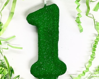 Bougie d'anniversaire vert Kelly, Décorations de fête vert mat, Une bougie, Décoration de gâteau numérotée, Bougie souvenir pour enfants, Articles de fête pour enfants