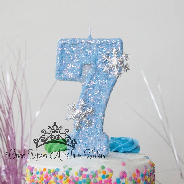 Large Snowflake Birthday Candle, Winter Onederland Party Decor, Blue Glitter, Sparkly Number Cake Topper, Keepsake Candle, Party Supplies