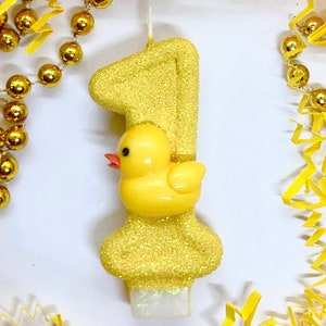 Rubber Duck Birthday Candle, Yellow Ducky, Party Decor, Baby Boys, One Sparkly Number Cake Topper, Kids Keepsake Candle, Girl Party Supplies