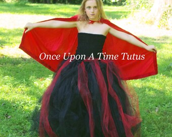 Vampire Tutu Dress, Witch Halloween Costume, Girl Devil Witch Dress, Floor Length, Long Tulle Gown, Monster Costume, Red Black Tutu Dress
