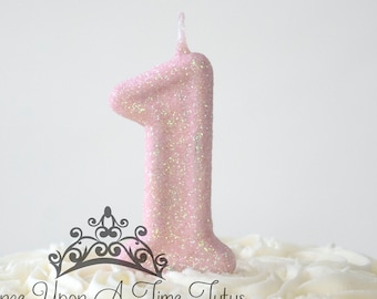 Light Pink Birthday Candle, Princess Party Decor, One Glitter Birthday Candle, Sparkly Number Cake Topper, Keepsake Candle, Party Supplies