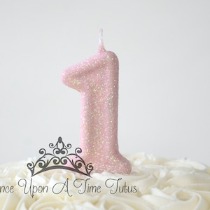Light Pink Birthday Candle, Princess Party Decor, One Glitter Birthday Candle, Sparkly Number Cake Topper, Keepsake Candle, Party Supplies