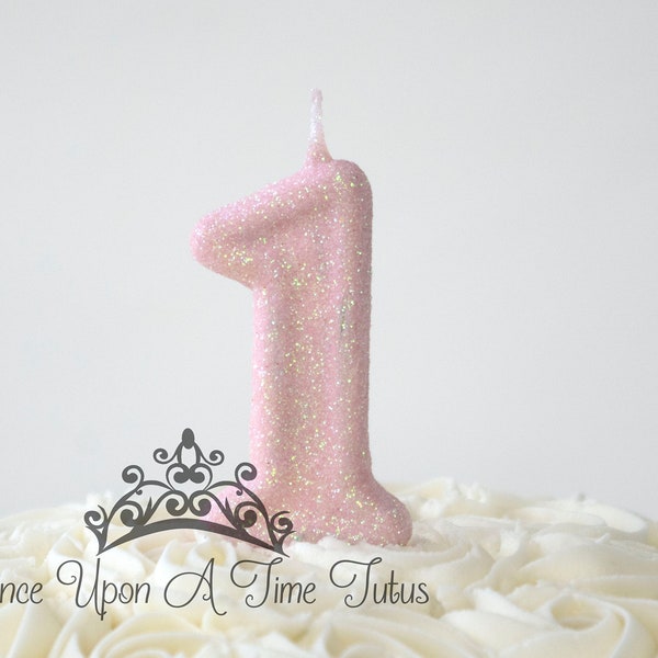 Light Pink Birthday Candle, Princess Party Decor, One Glitter Birthday Candle, Sparkly Number Cake Topper, Keepsake Candle, Party Supplies