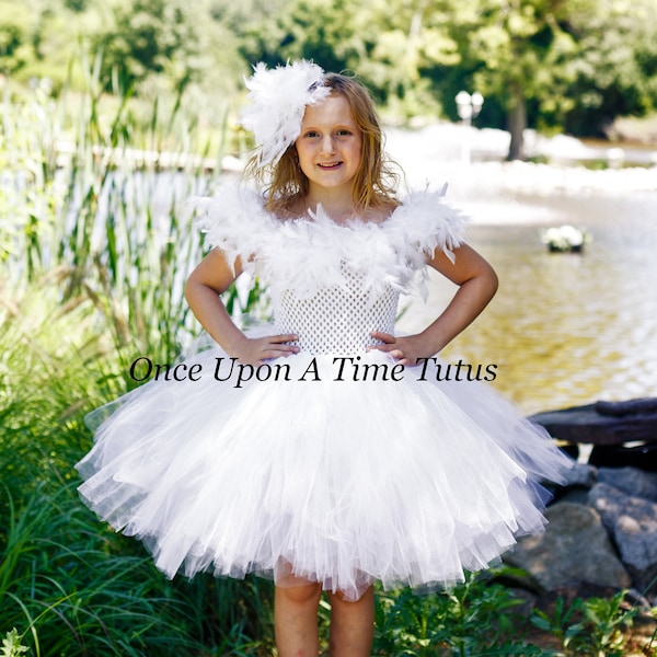 Costume de cygne blanc, costume de harfang des neiges, robe de cygne de filles, costume de cygne d’enfants, robe blanche de tutu de plume, robe tutu de filles de chéri, costume d’enfant en bas âge