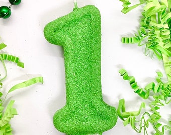 Bougie d'anniversaire vert vif, Décorations de fête vert mat, Une bougie, Décoration de gâteau numérotée, Bougie souvenir pour enfants, Articles de fête pour enfants