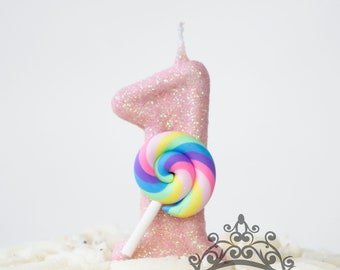 Bougie d'anniversaire bonbon, décoration de fête sucette, décoration de fête enfant sucette arc-en-ciel pour enfants, décoration de gâteau scintillante avec chiffres, bougie souvenir, articles de fête