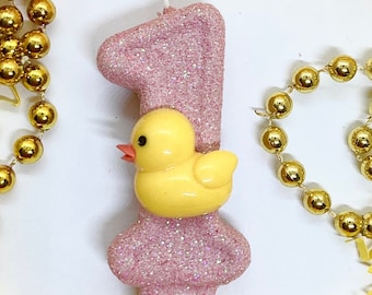 Rubber Duck Birthday Candle, Light Pink Ducky, Girls Party Decor, One Sparkly Number Cake Topper, Kids Keepsake Candle, Party Supplies