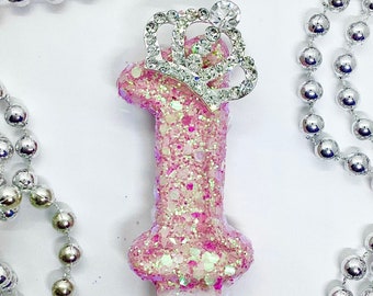 Fancy Princess Crown Birthday Candle, Girls Tiara Glitter Party Decor, Number Cake Topper, Sparkly Keepsake Candle, Luxury Party Supplies