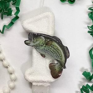 Vela de cumpleaños con temática de pesca de lubina, decoración para fiesta infantil con temática de pesca, adorno para tarta con un número brillante, vela de recuerdo, artículos para fiesta masculina.