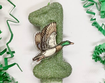 Mallard Duck Birthday Candle, Hunting Season Party Decor, Boys Hunter Theme, Birthday Candle, Sparkly Cake Topper, Keepsake, Party Supplies