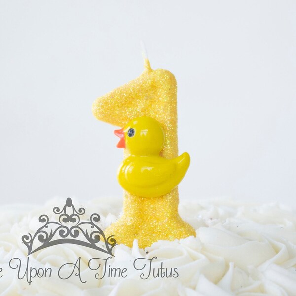 Rubber Duck Birthday Candle, Yellow Ducky, Party Decor, Baby Boys, Kid, One, Sparkly Number Cake Topper, Keepsake Candle, Party Supplies