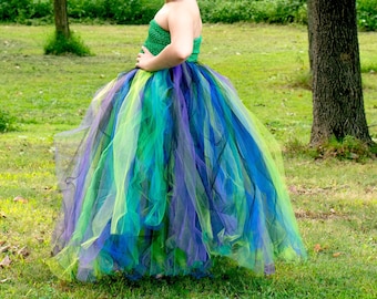 Peacock Tutu Dress, Kids Halloween Costume, Peacock Wedding, Flower Girl Dress, Peacock Costume, Girls Peacock Tutu Dress, Long Tulle Dress