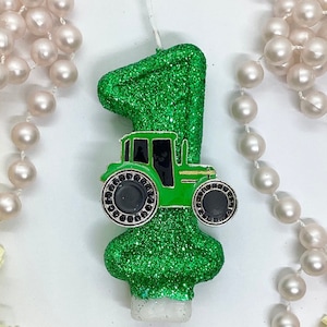 Tractor Birthday Candle, Farmer Party Decorations, Farm Theme Glitter Candle, Sparkly Number Cake Topper, Keepsake Candle, Party Supplies