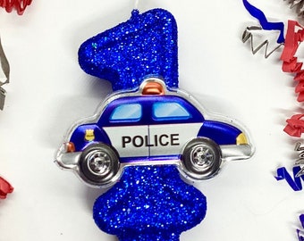 Bougie d'anniversaire de voiture de police, décoration de fête de flic, policier, bougie d'anniversaire pour garçons, décoration de gâteau avec chiffres pour enfants, bougie souvenir, articles de fête pour hommes