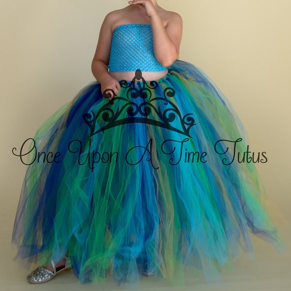 Long Peacock Tutu Skirt, Little Girls Tulle Skirt, Kids Tutu Skirt, Flower Girl Skirt, Full Length Tulle Skirt, Peacock Costume Skirt Tutu