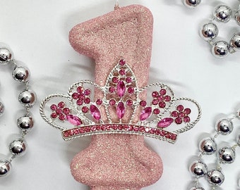 Candela di compleanno con corona principessa, candela glitterata tiara per ragazze, decorazione per feste per bambini, decorazione per torta con numeri fantasia, candela con gemma ricordo, forniture di lusso