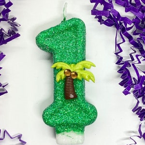 Bougie d'anniversaire palmier, décoration de fête hawaïenne pour enfants, décoration de 1er anniversaire, décoration de gâteau scintillante avec chiffres, bougie souvenir, articles de fête pour filles image 1